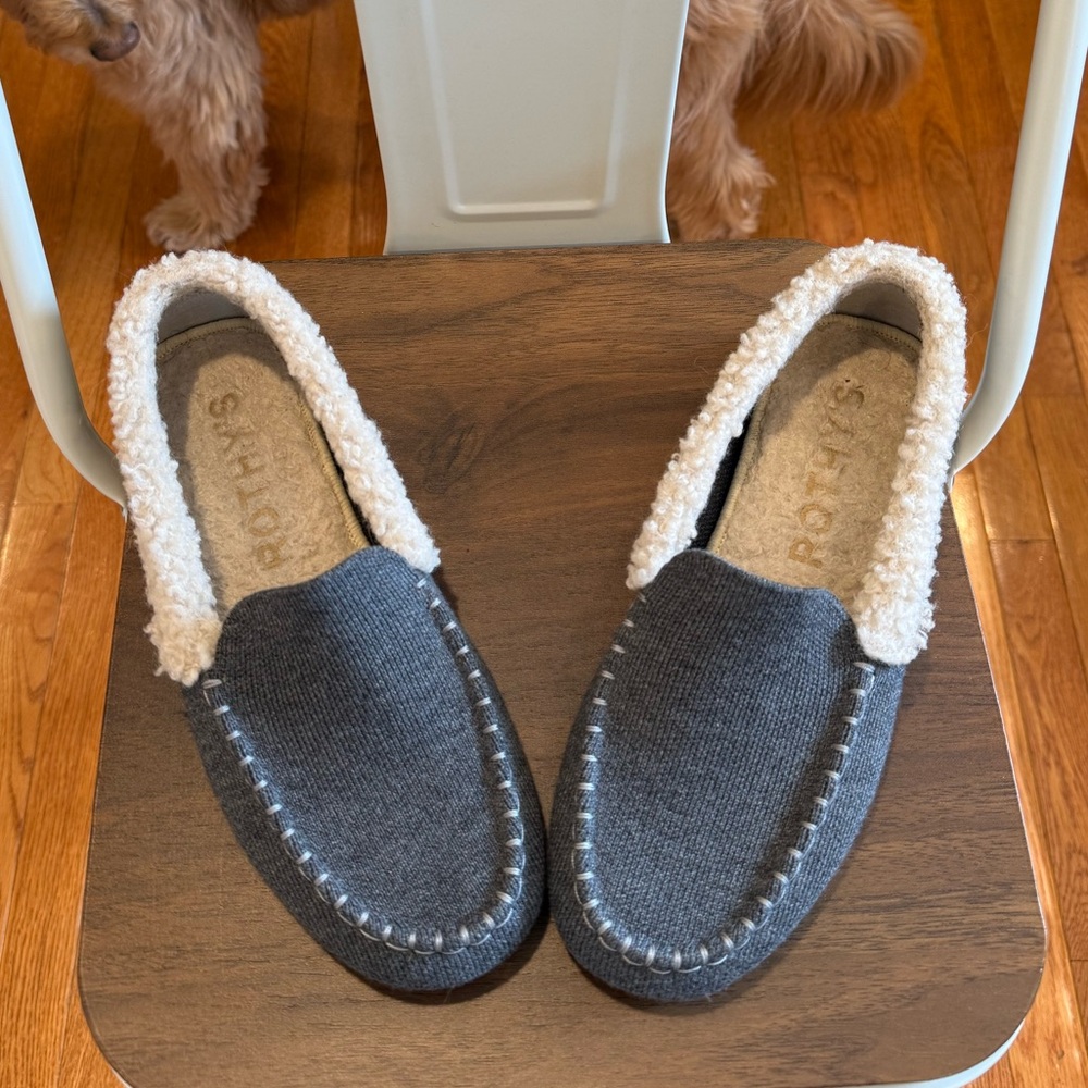Rothy's Gray Wool Slip-On with Cream Sherpa Insole